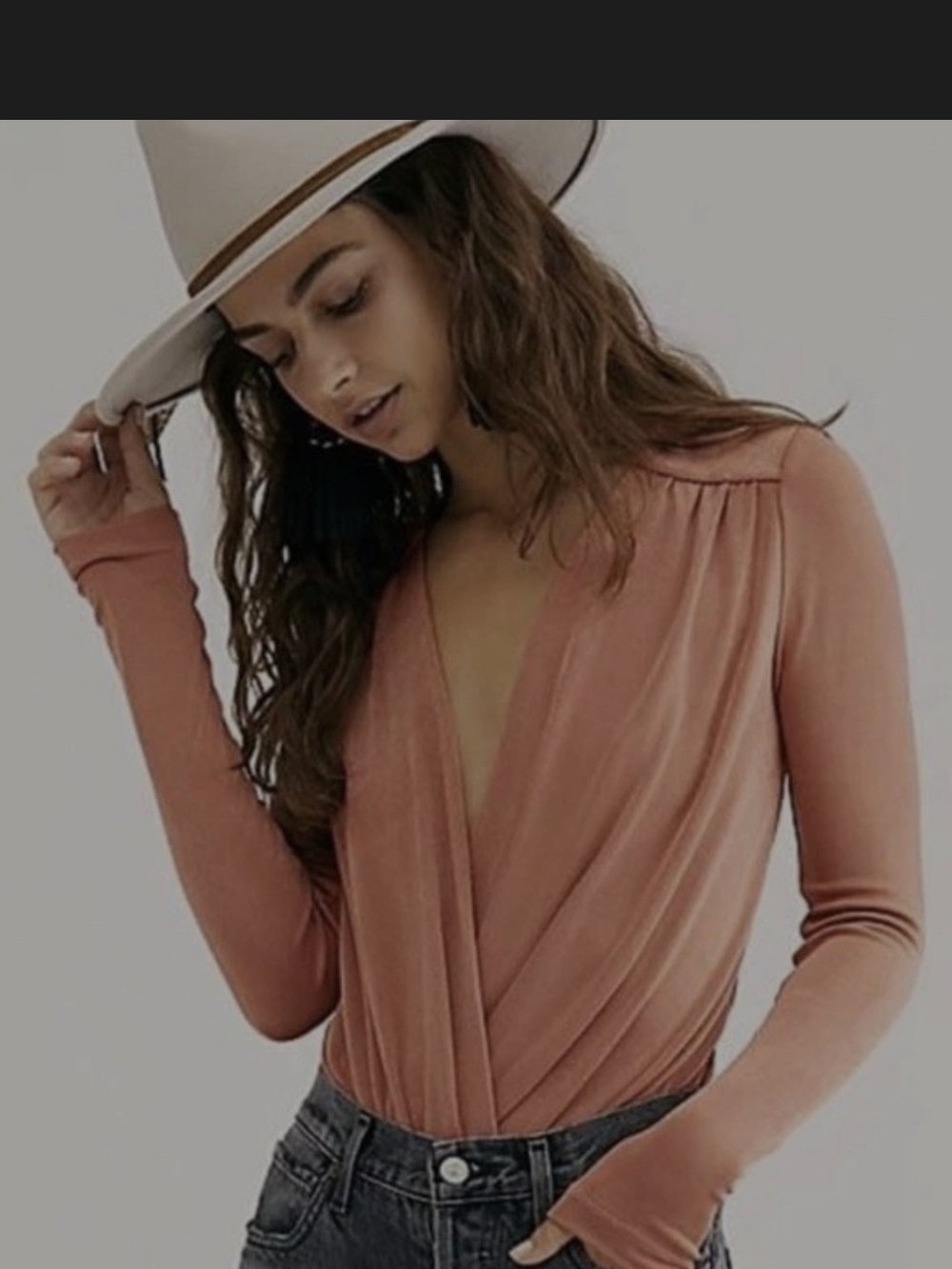 Free People Wrap-Front Long Sleeve Bodysuit in Dusty Rose